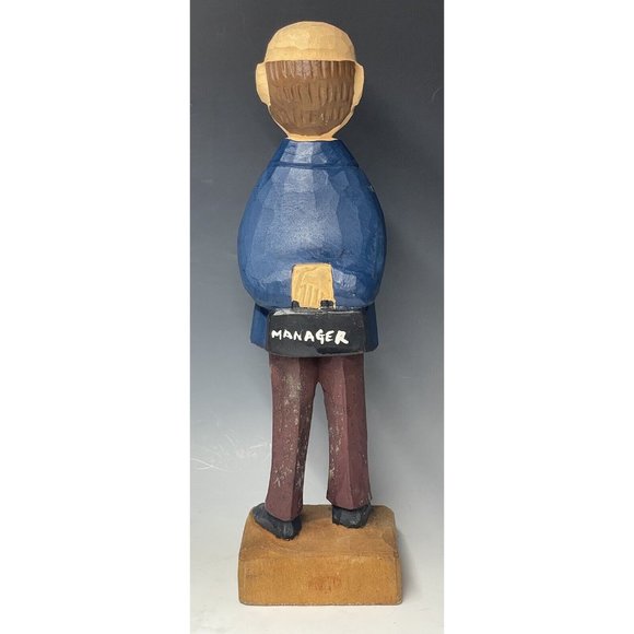 12" Vintage Hand Carved Wooden Statue Manager Businessman Wood Carving Art - Picture 10 of 10